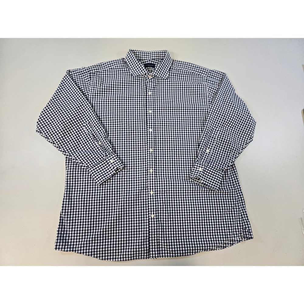 Proper Cloth Mens Navy White Gingham Cotton Button Down Shirt Custom 16.5 35